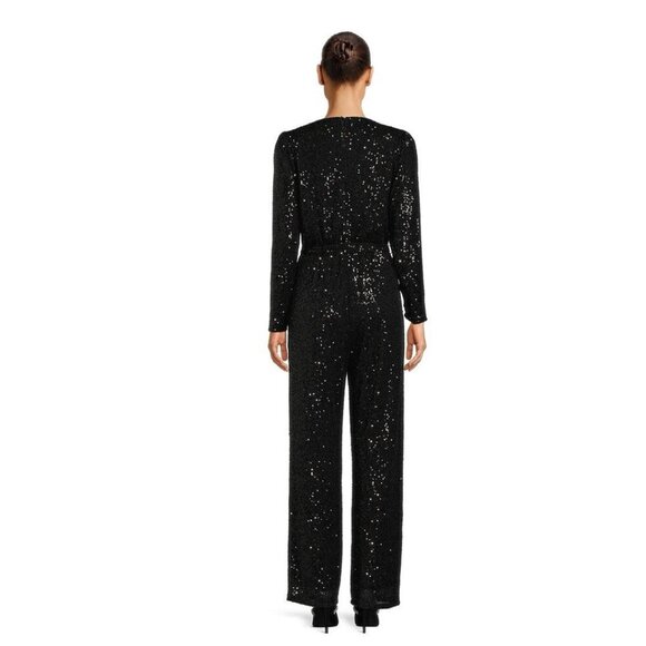 NEW! BCBG Paris All Over Sequin Formal Jumpsuit Long Sleeve Black SZ XL - Picture 2 of 11